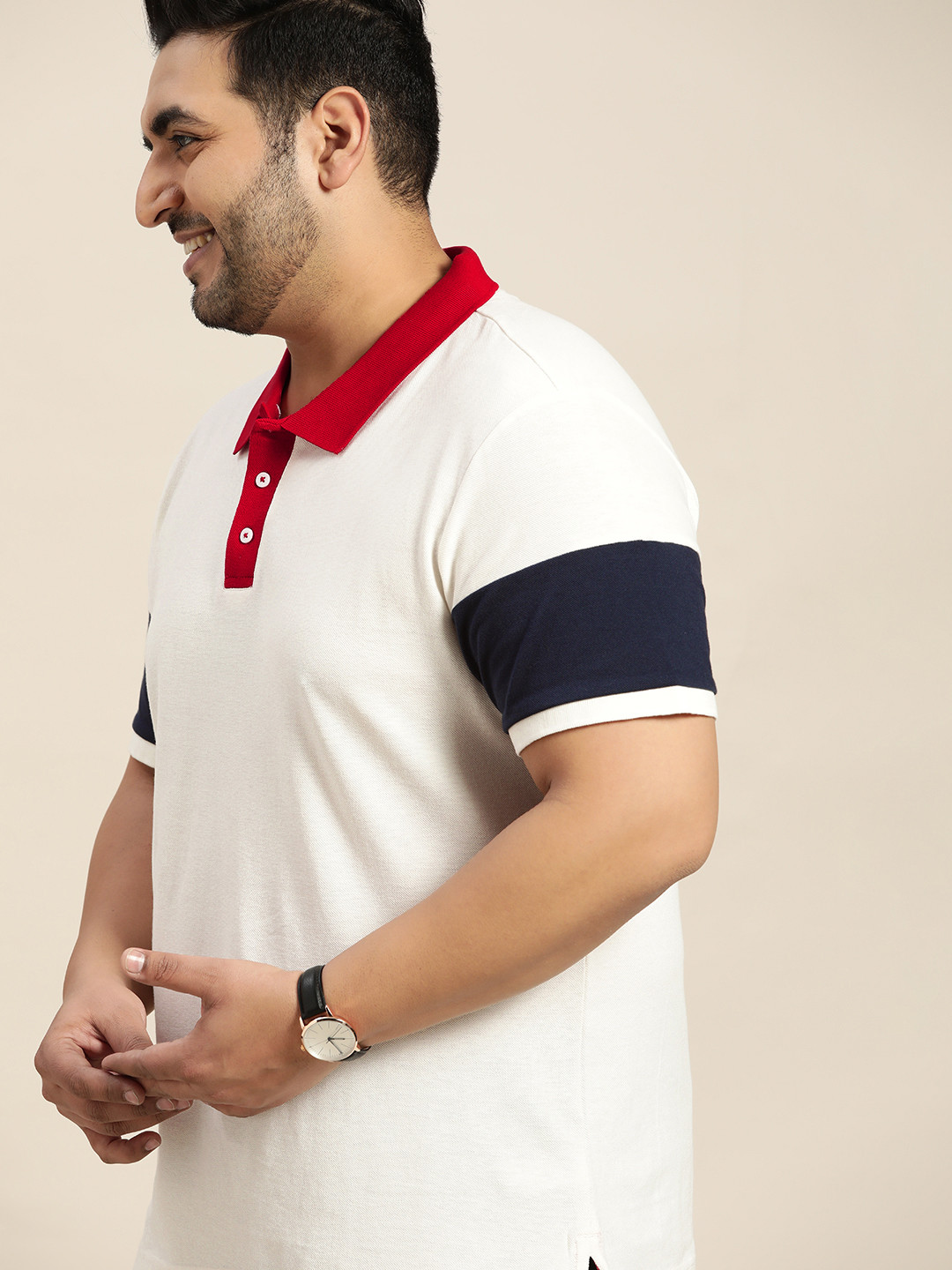 Sztori Men Plus Size White Pure Cotton Solid Polo Collar T-shirt
