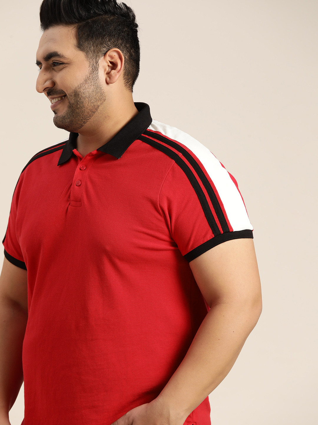 Sztori Men Plus Size Red & Black Polo Collar T-shirt