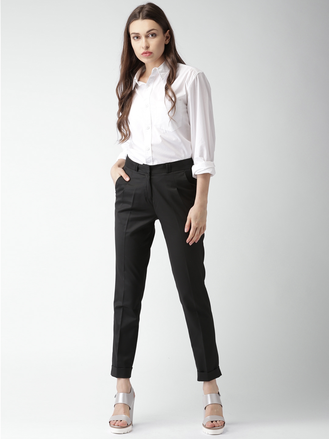 Buy Women Black Solid Formal Regular Fit Trousers Online - 763383 | Van  Heusen-anthinhphatland.vn