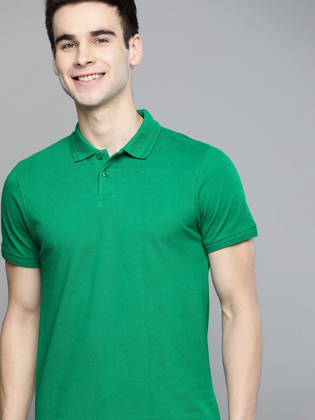 Mast & Harbour Men Green Polo Collar Handcrafted T-shirt