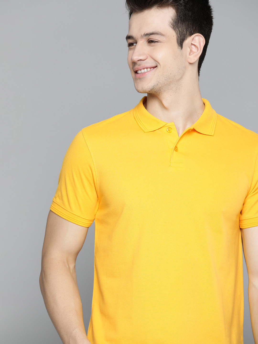 Mast & Harbour Men Yellow Handcrafted Polo Collar Solid T-shirt