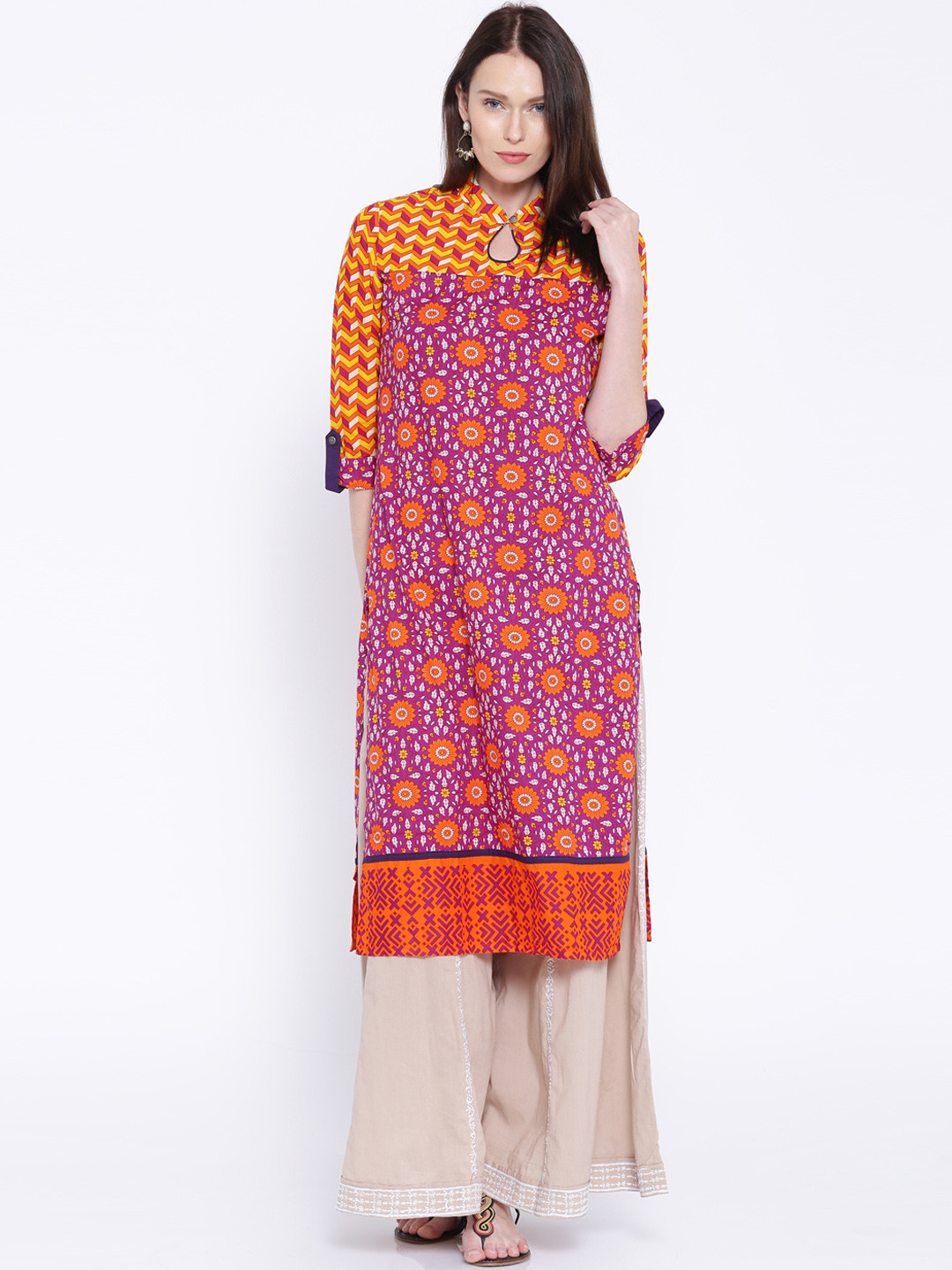 Vishudh Purple & Orange Printed Kurta