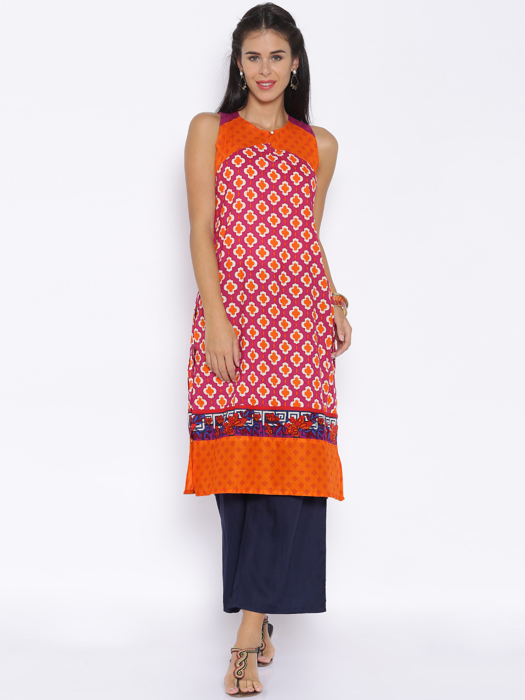 Vishudh Women Magenta Printed Straight Kurta