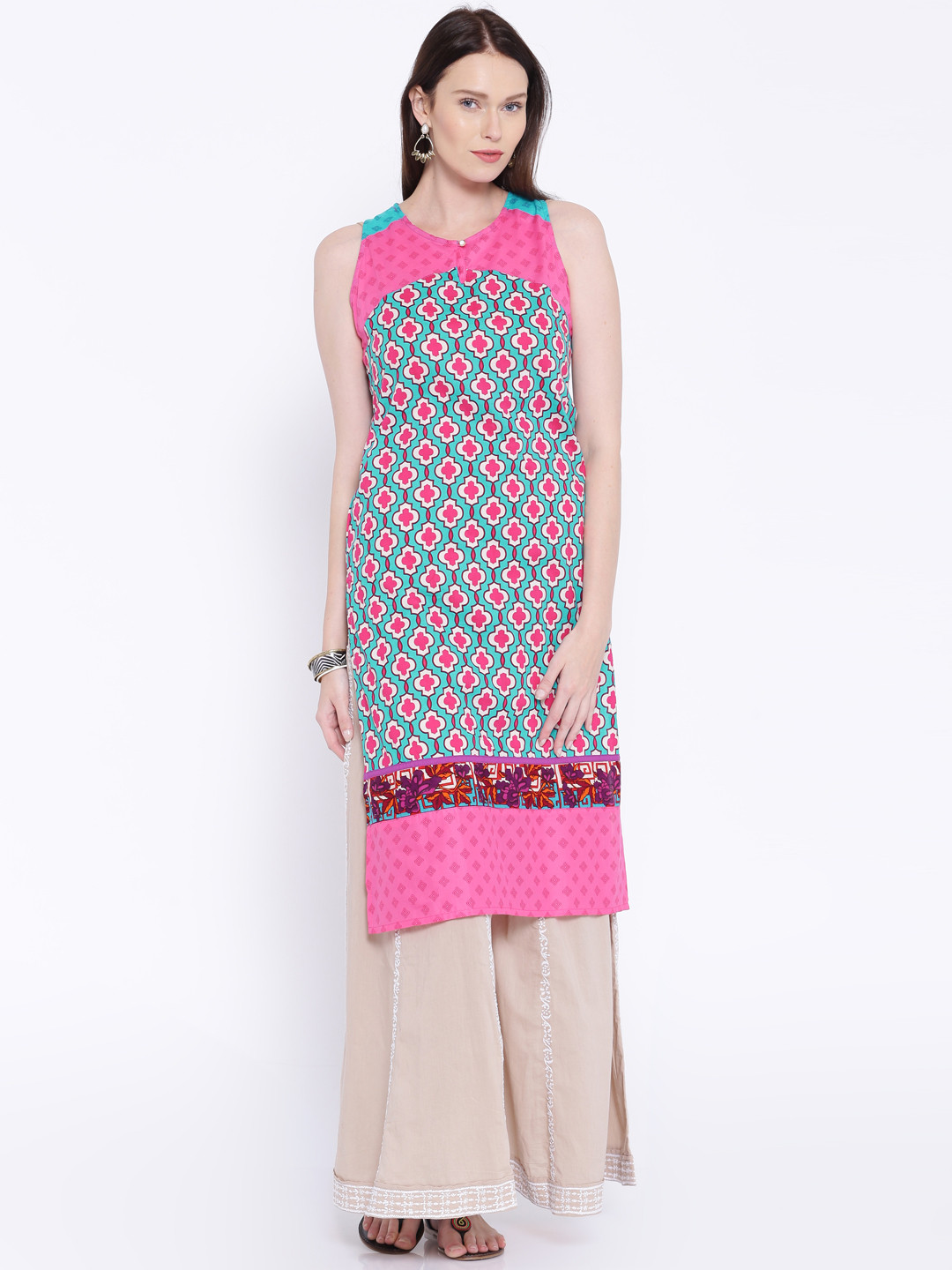 Vishudh Pink & Blue Printed Kurta
