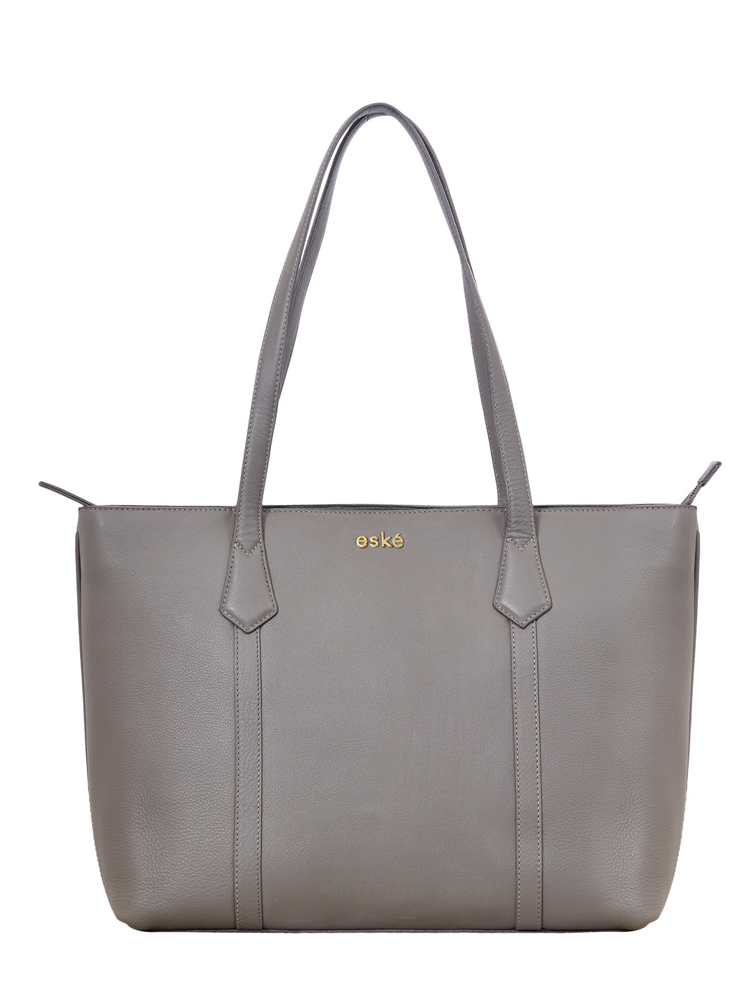 eske Women Grey Solid 3 Compartments Zip Pocket Office Travel Leather Tote Bag