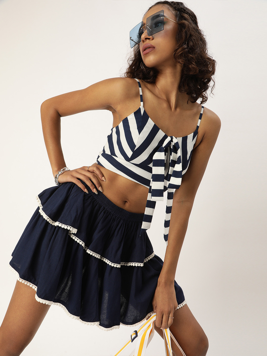 QUIERO Women Navy Blue & White Bobby Co-Ord Set