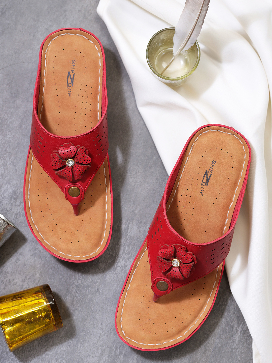 Shezone Women Red Open Toe Flats