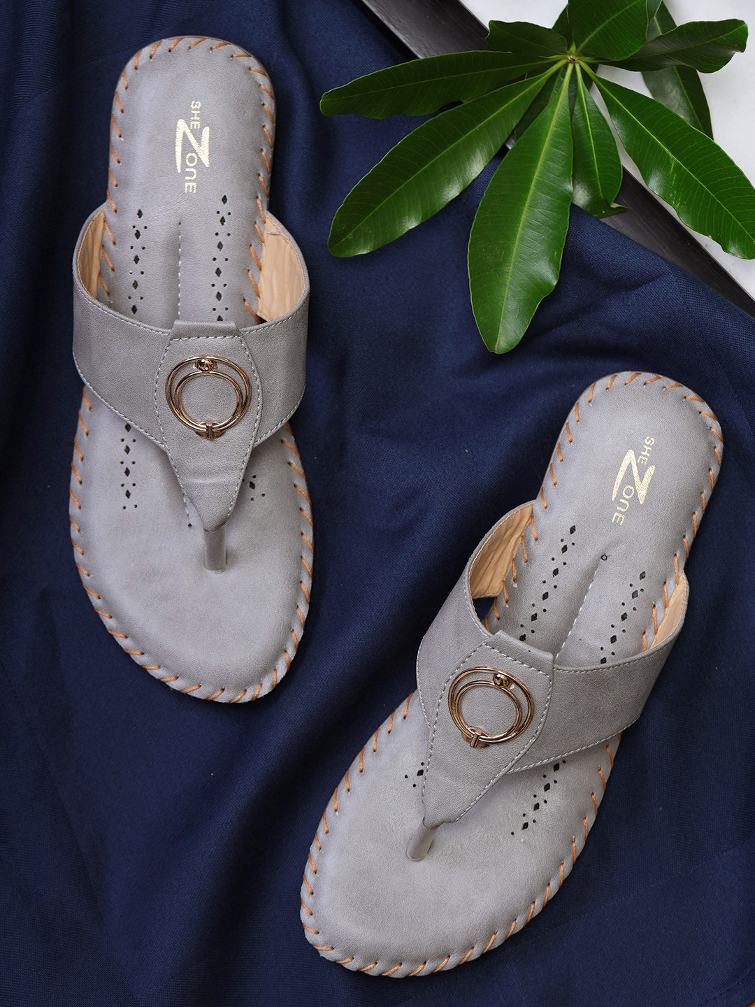 Shezone Women Grey T-Strap Flats