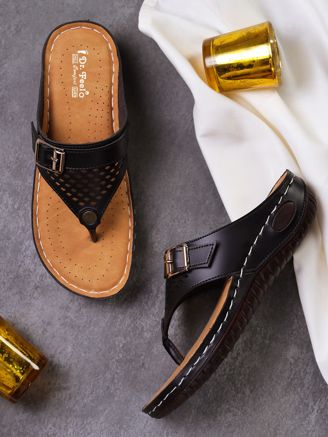 Shezone Women Black Open Toe Flats with Buckle Detail