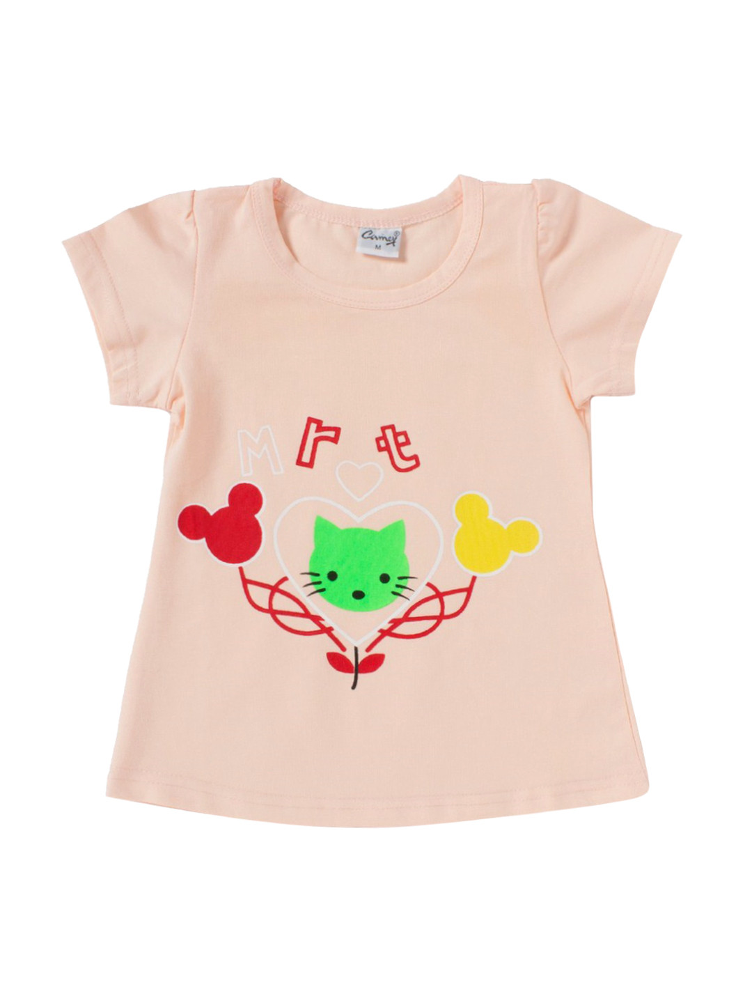 Camey Girls Peach-Coloured Printed T-shirt