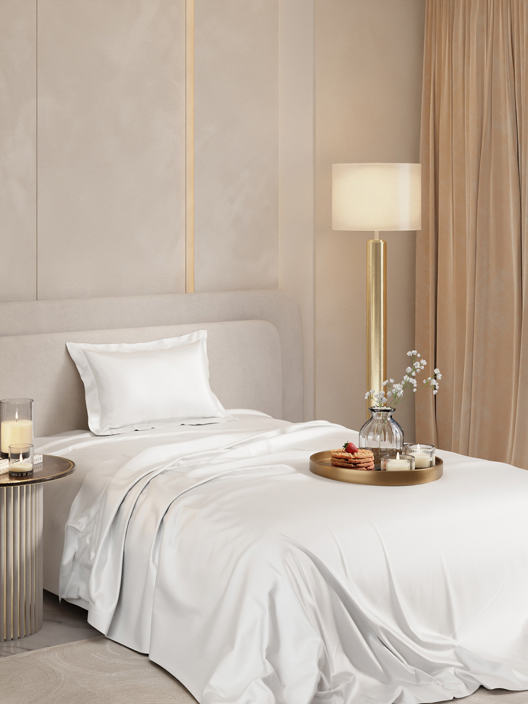 Stoa Paris Date Night Collection White Polyester 300 TC Double Coarse Bedsheet with a Pillow Cover-60 x 90 inches