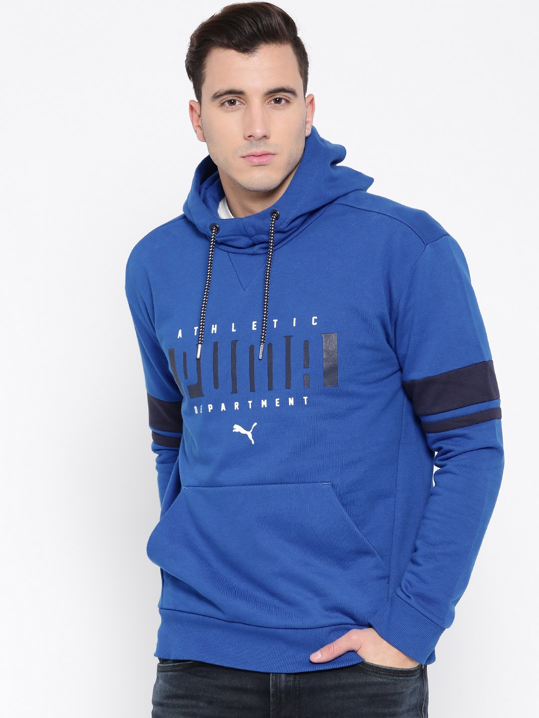 Sistemáticamente Generacion Pase para saber Buy Puma Men Blue Athletic Printed Hooded Sweatshirt - Sweatshirts for Men  1456548 | Myntra