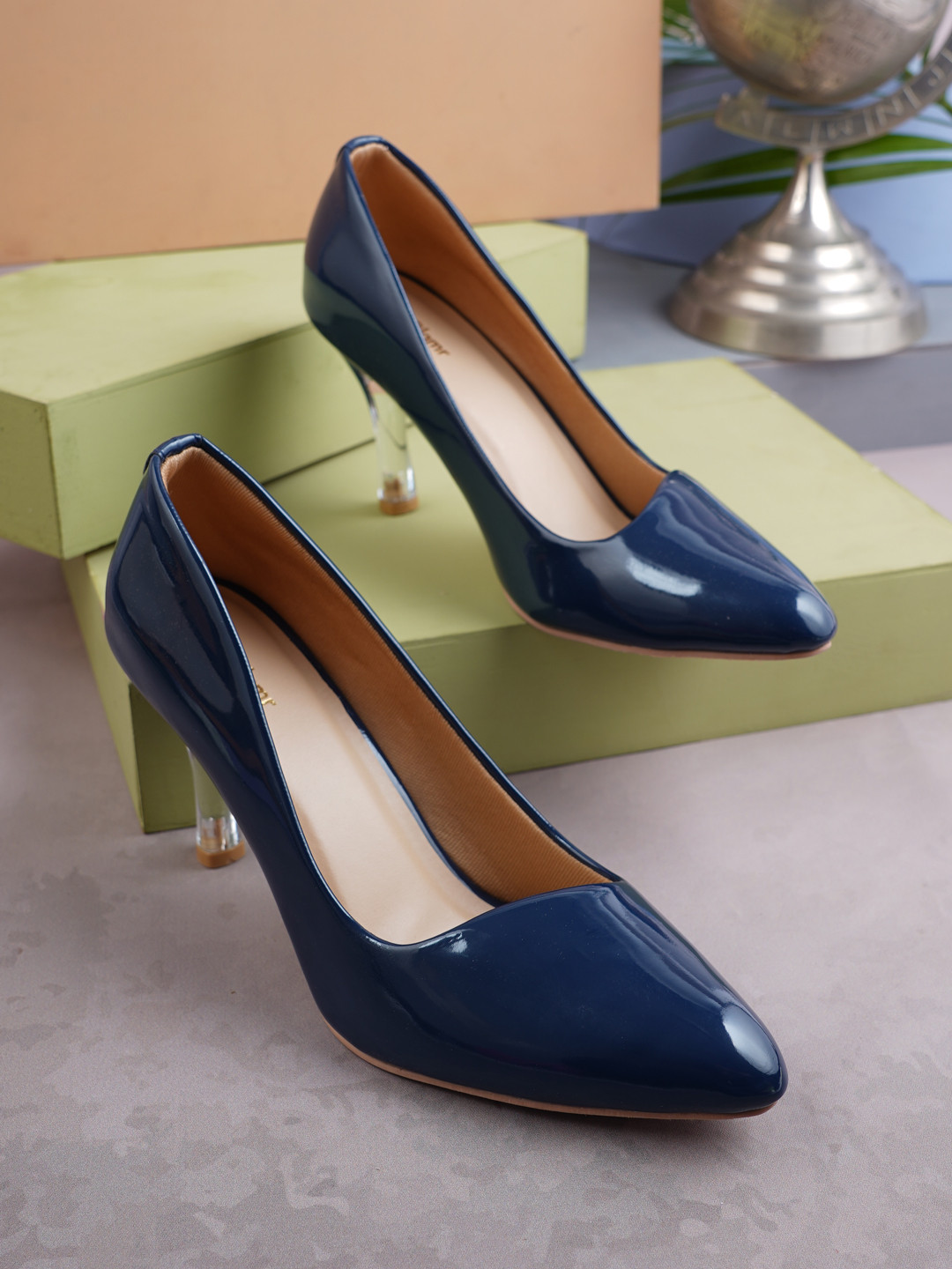 Get Glamr Navy Blue Slim Heeled Pumps