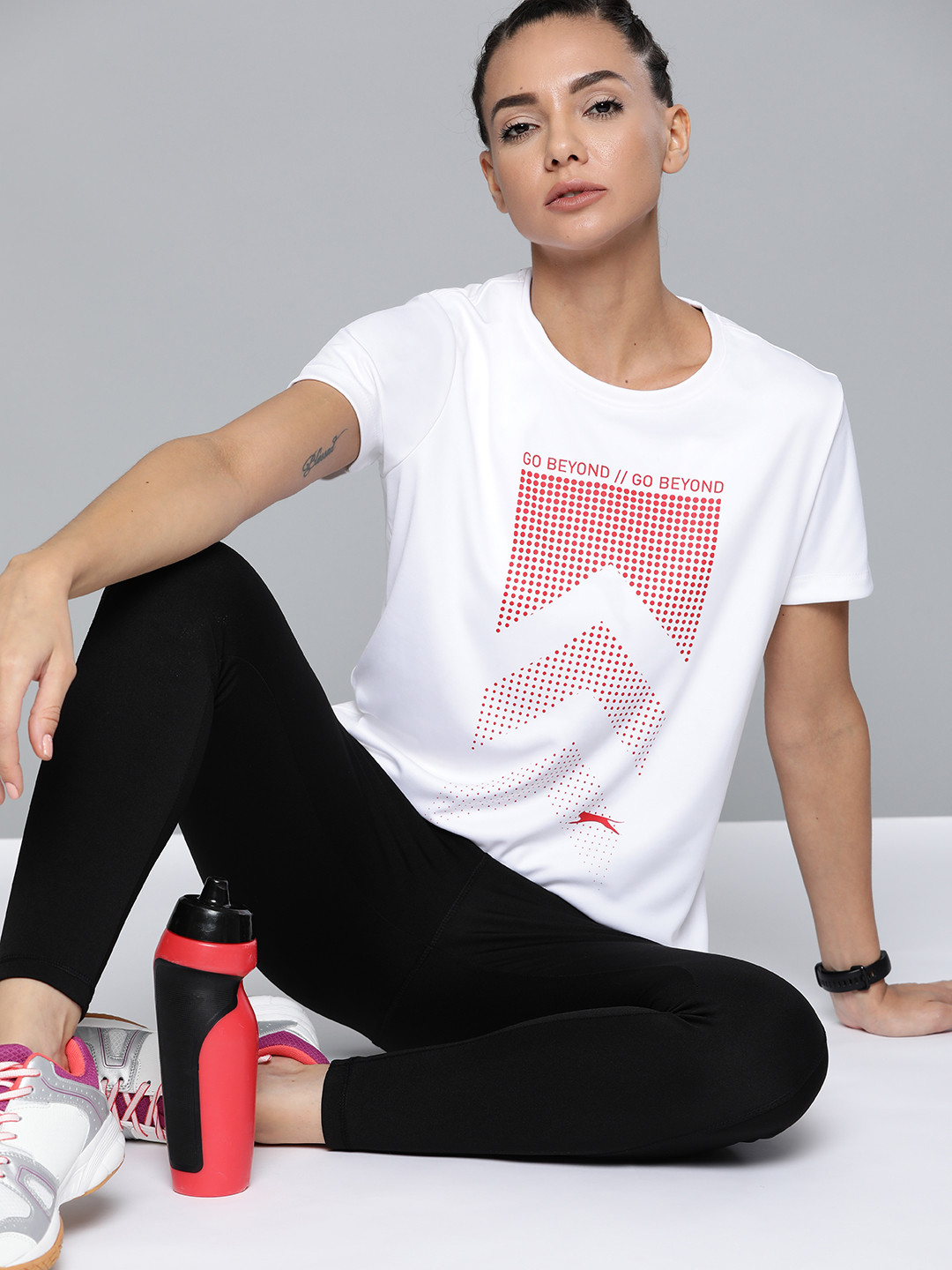 Slazenger Women White & Red Printed T-shirt