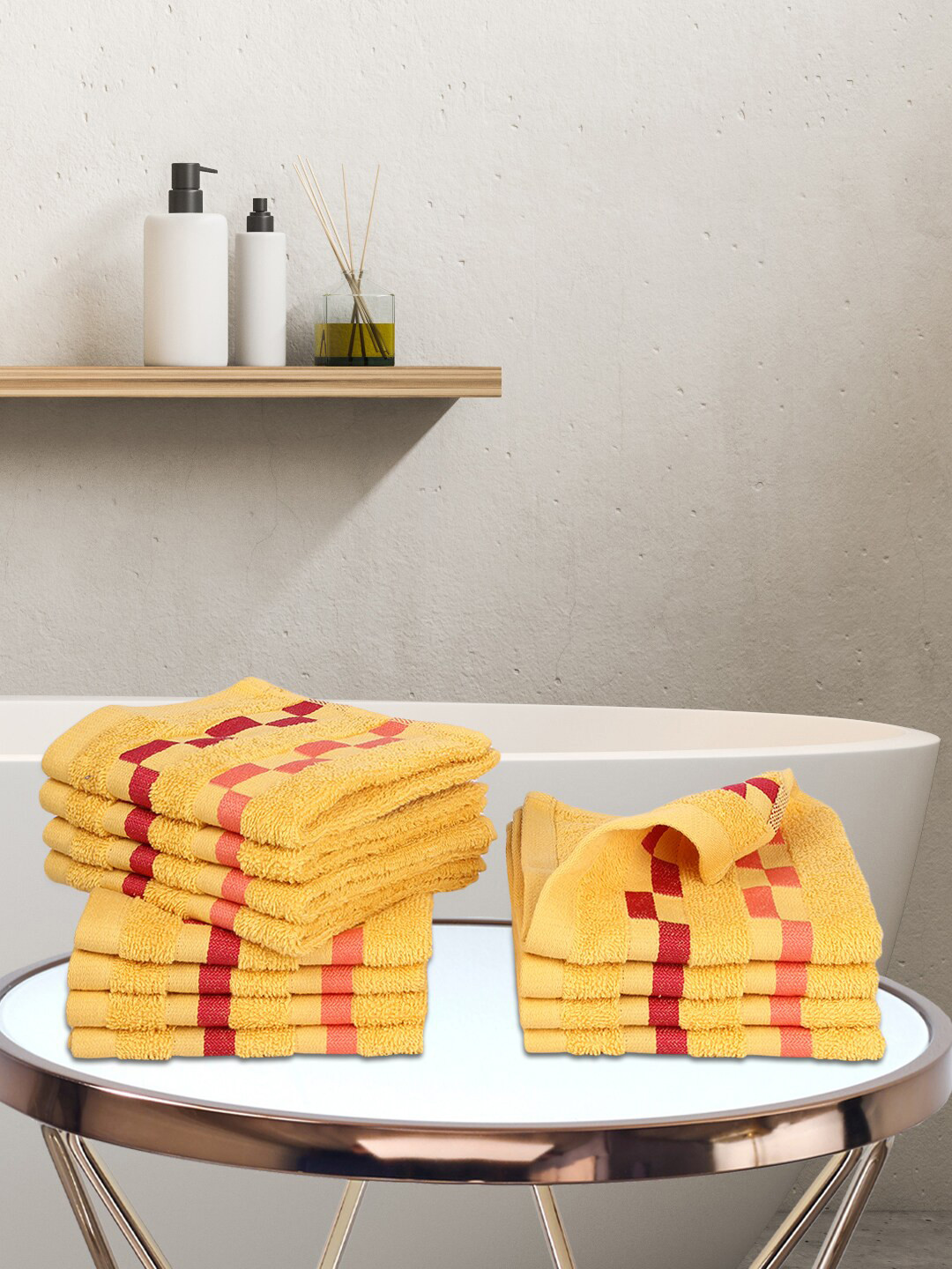 BIANCA Set Of 12 Yellow 450 GSM Pure Mercerized Combed Cotton Face Towels
