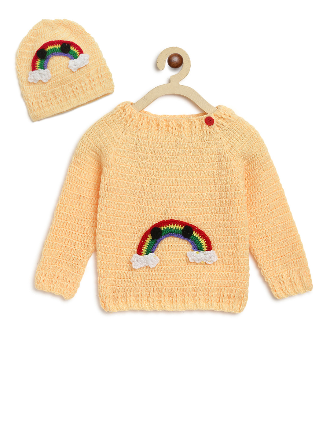 CHUTPUT Kids Pink Rainbow Knitted Crochet Sweater Wool Sweater