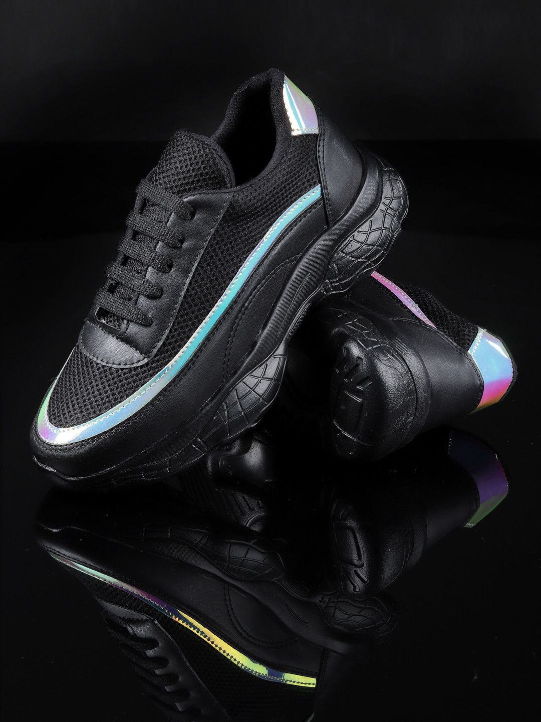 DEAS Women Black Woven Design Sneakers