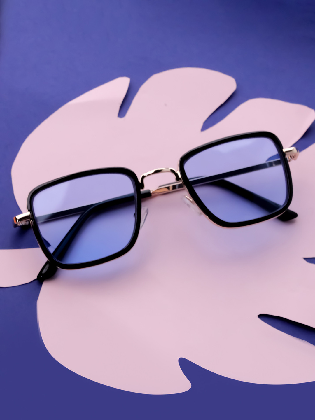 Spiky Unisex Kids Blue Lens & Black Rectangle Sunglasses KABI_BLK_BLU