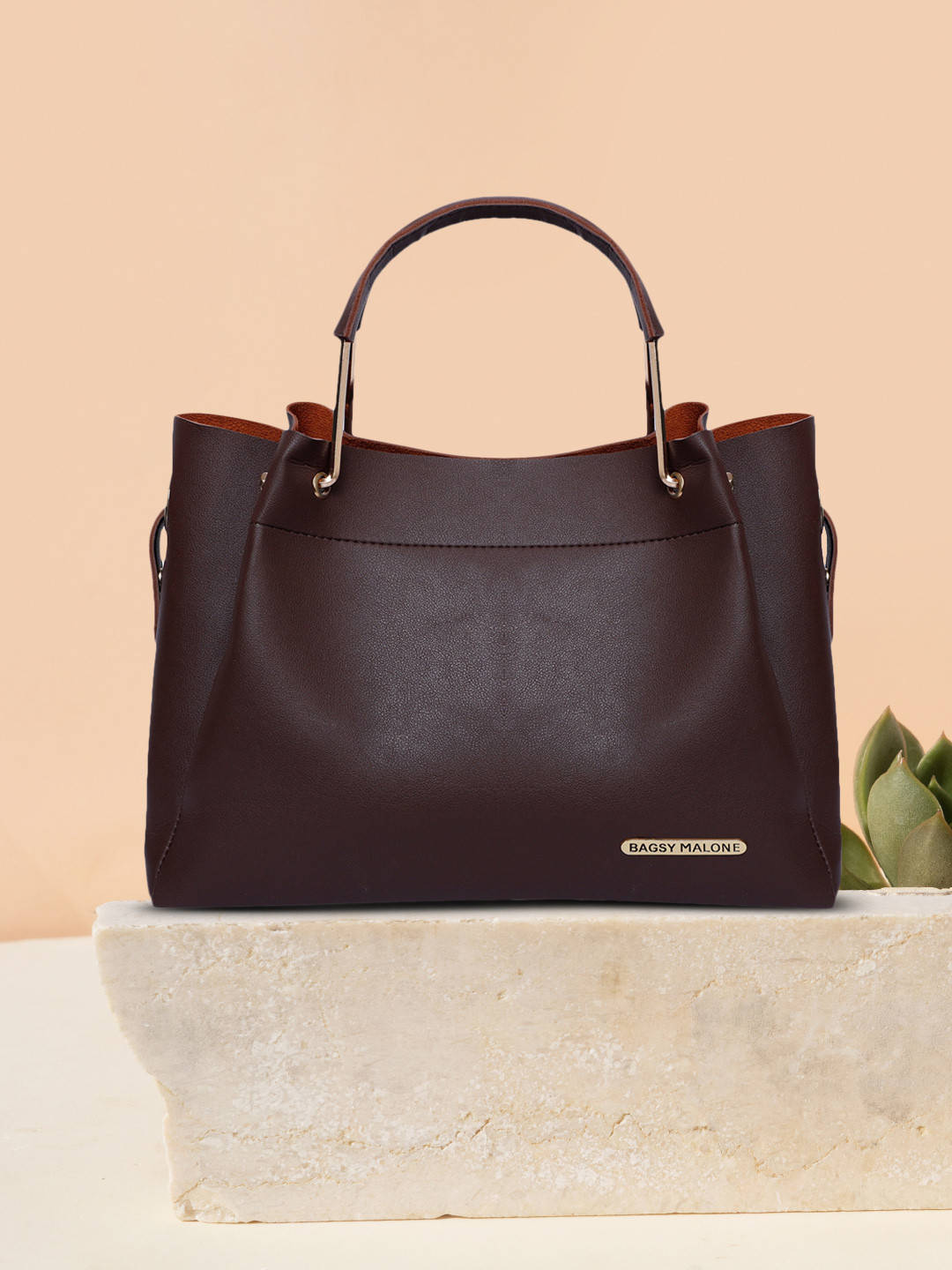 Bagsy Malone Women Brown Solid Structured Tote Hand Bag
