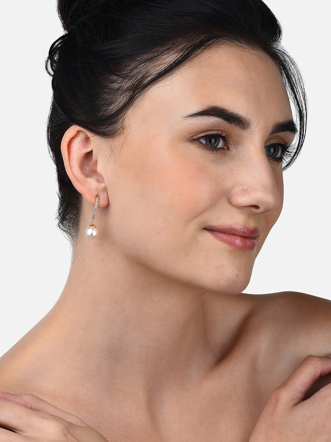 AMI White Rose Gold-Plated Contemporary Drop Earrings