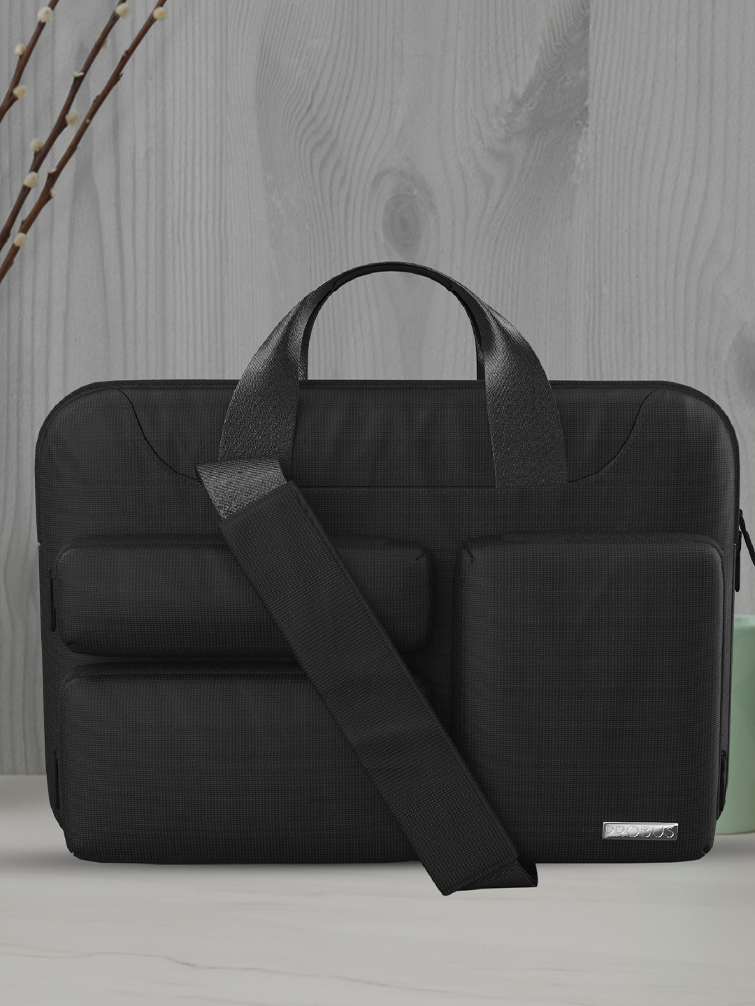 PROBUS Unisex Black 13.3 Inch Triple Pocket Laptop Sleeve