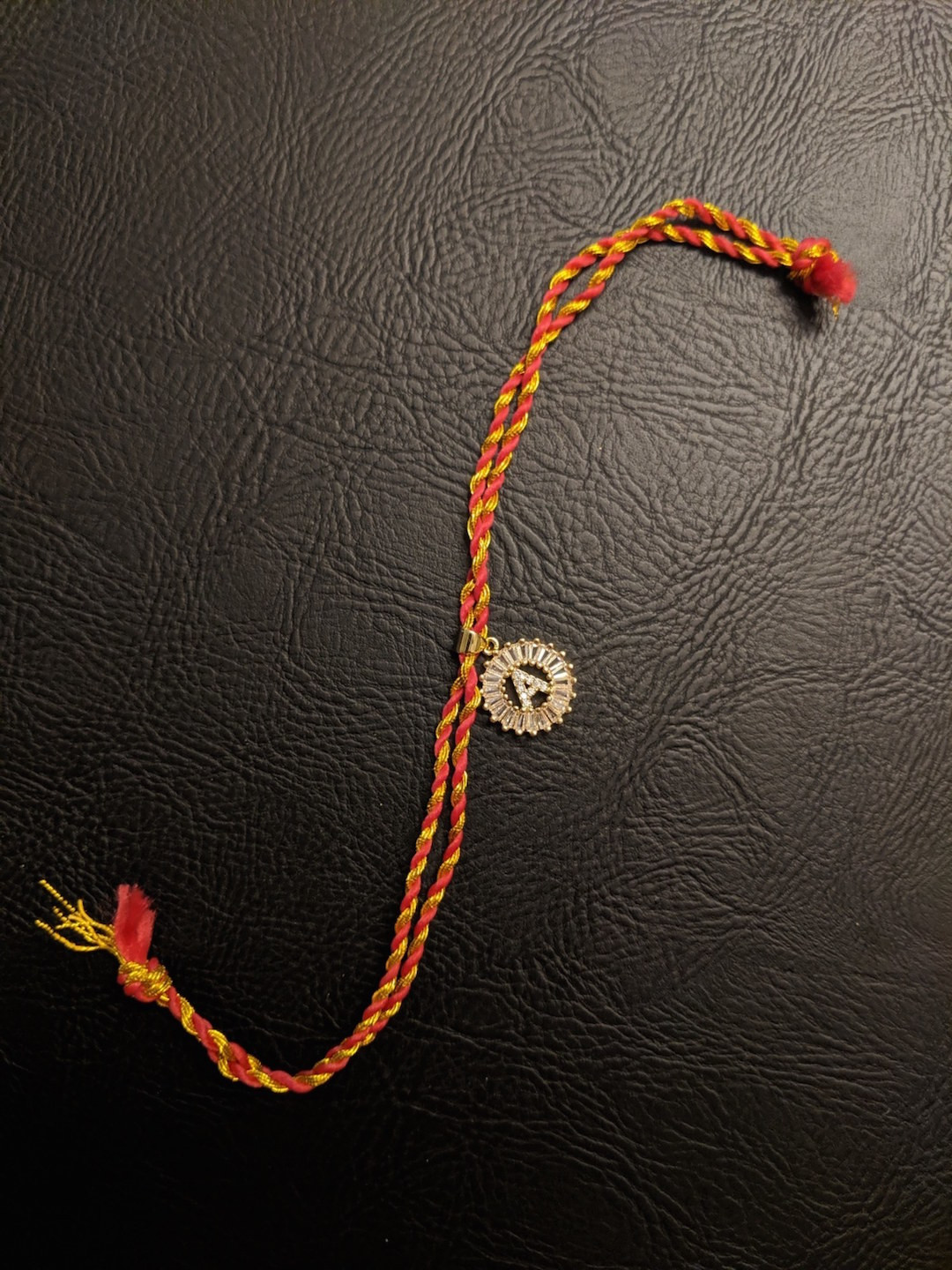 Digital Dress Room Gold-Plated Customised AD Pendant Mauli Raksha Bandhan with Letter 'A'