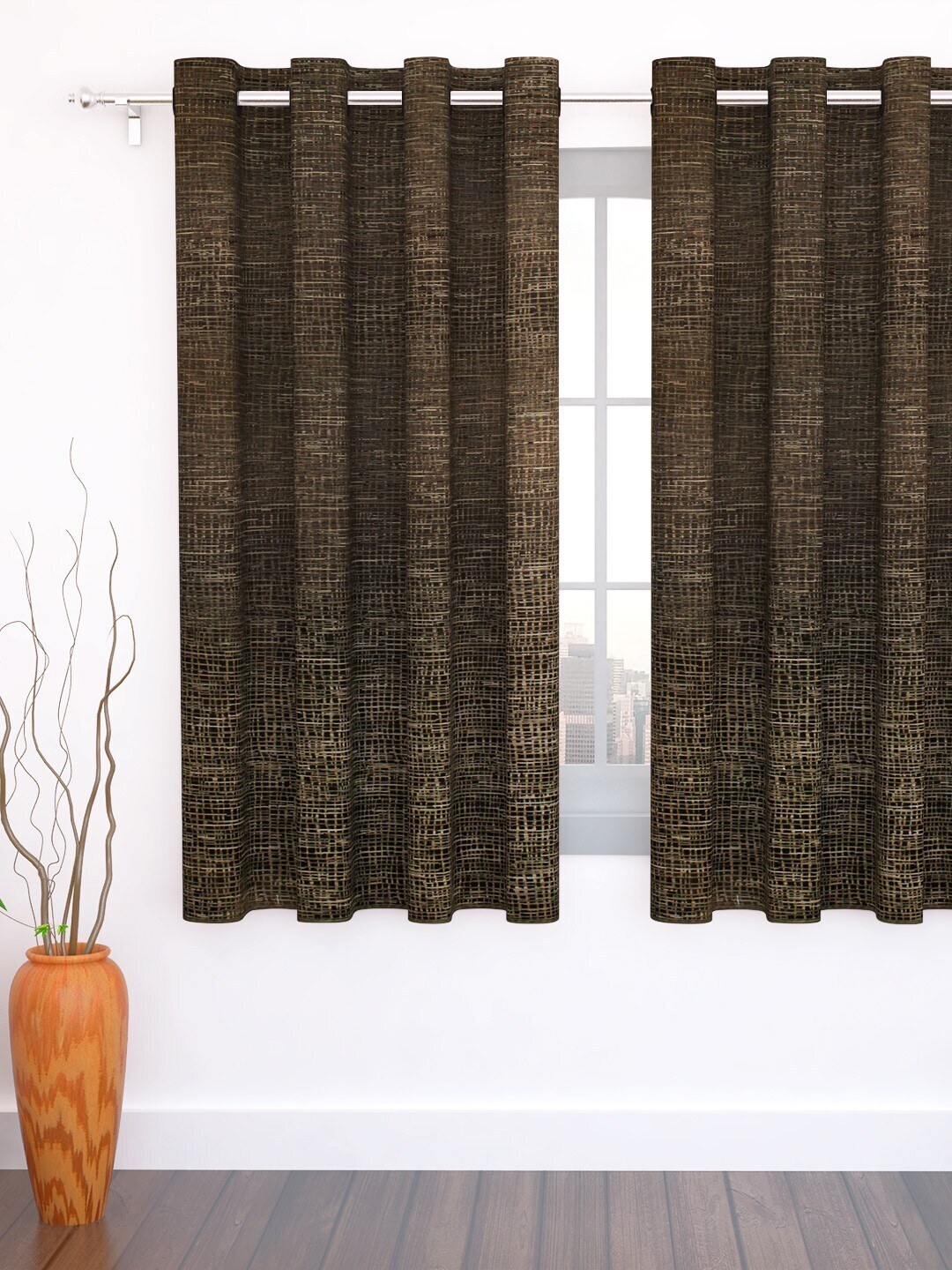 Story@home Brown Single Jacquard Textured Window Curtain