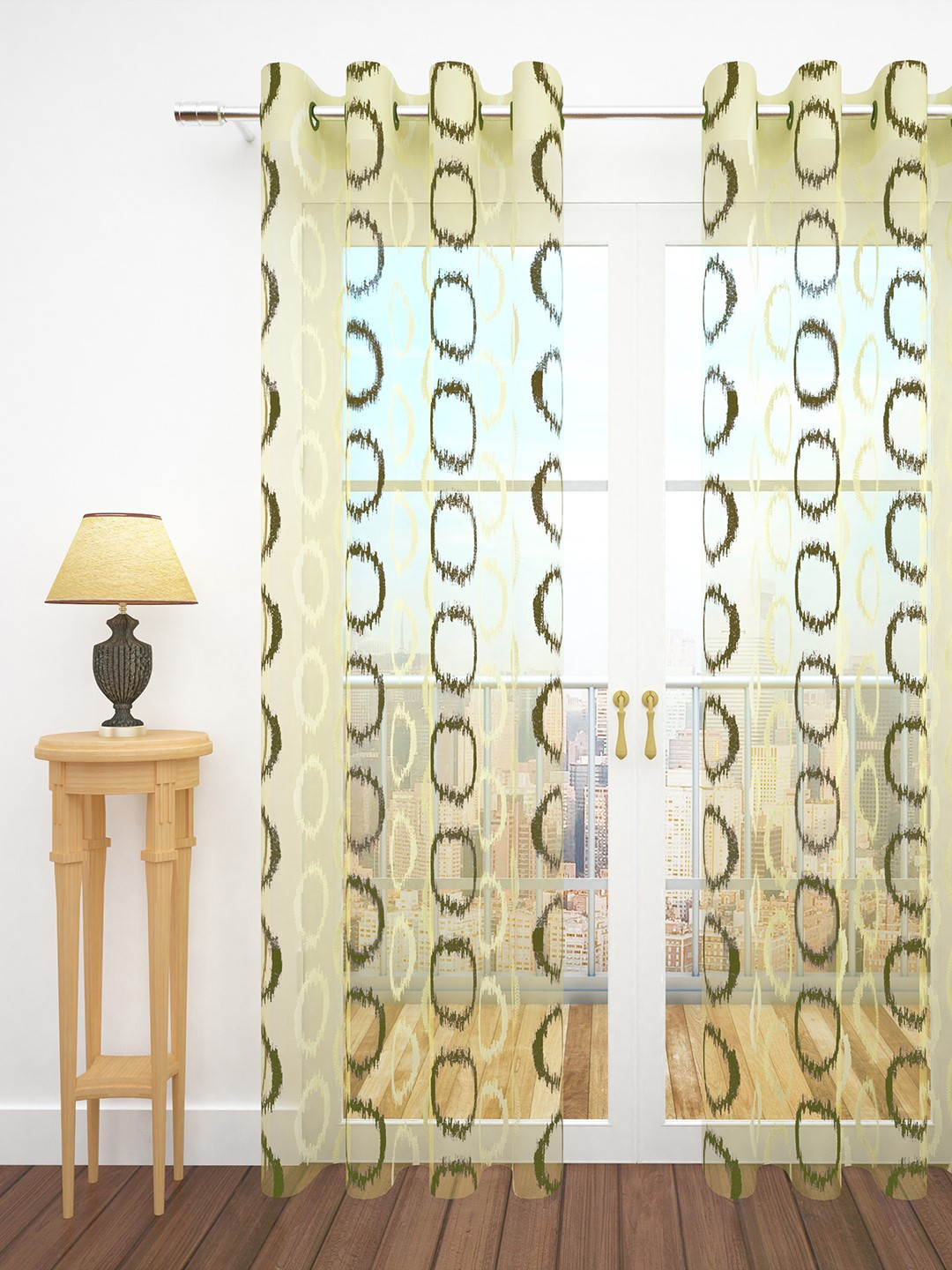 Story@home Olive Green & Yellow Imagica Collection Sheer Polyester Door Curtain