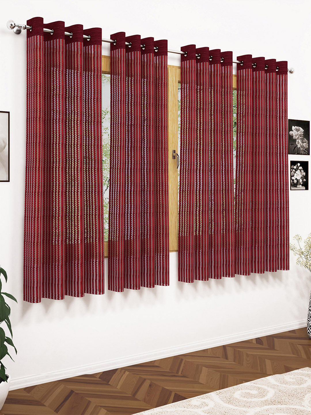 Story@home Burgundy Set of 4 200GSM Sheer Semi Window Curtains