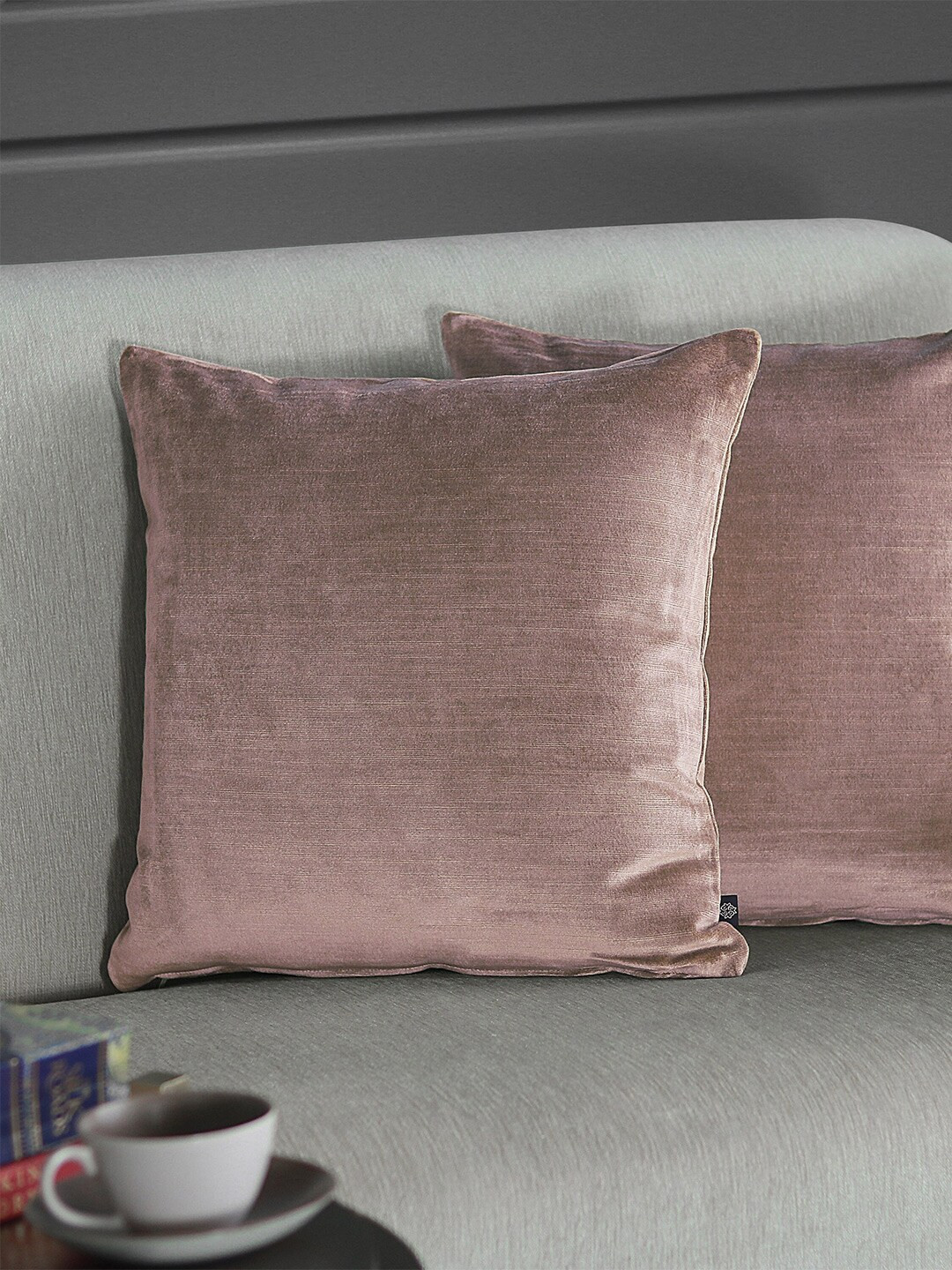 GM Pink Polyester Silk Washable 2 Piece Textured Square Cushion Covers -16x16In