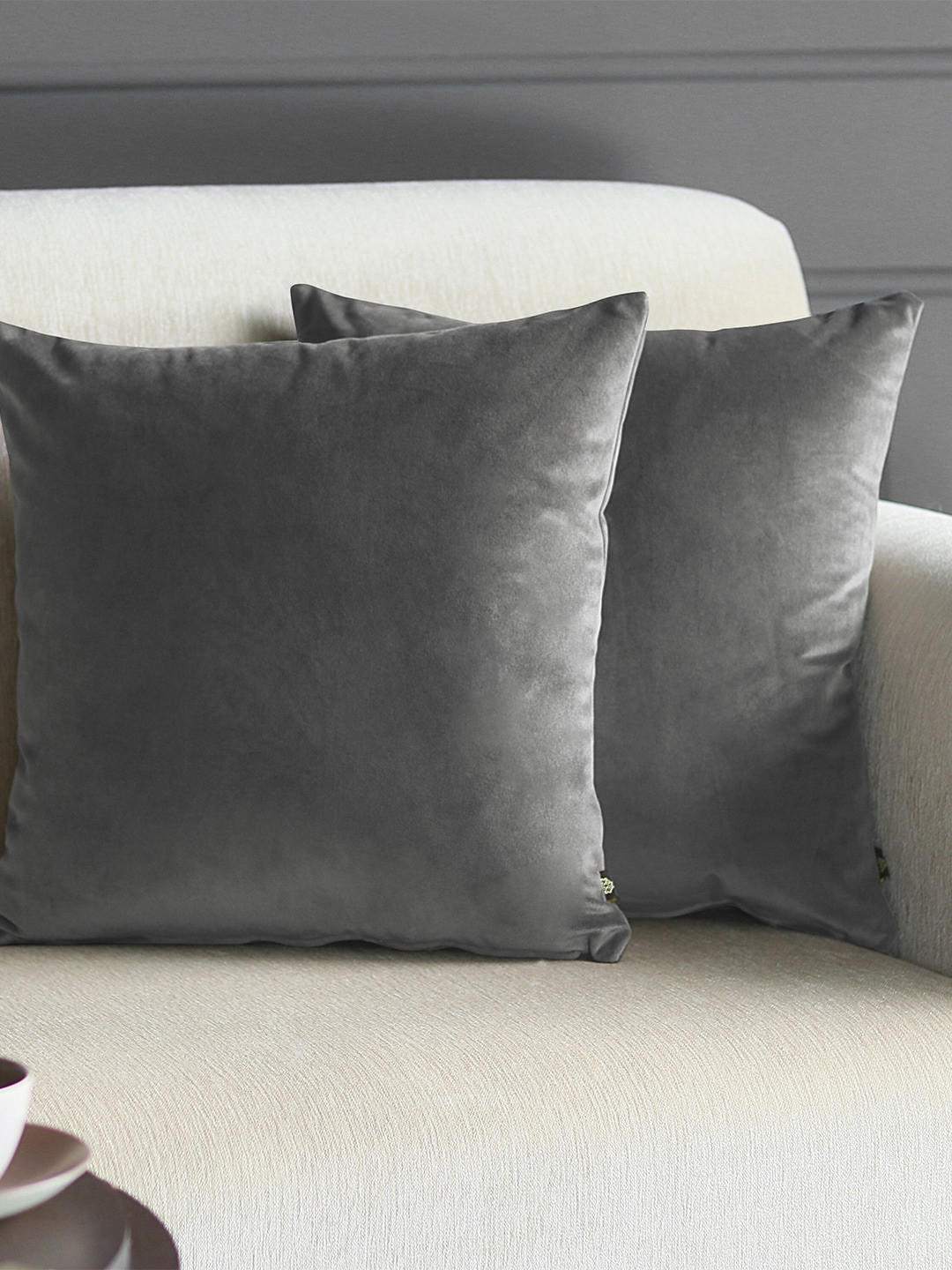 GM Grey Velvet Durable 2 Piece Square Cushion Covers -16x16In