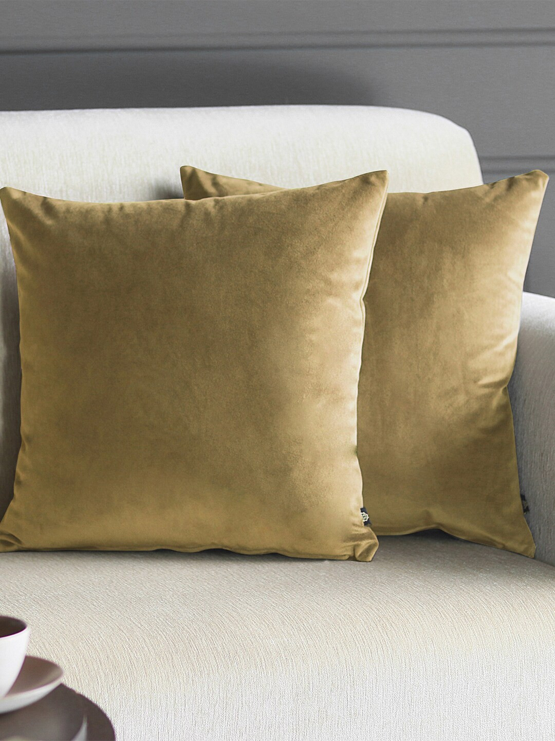 GM Beige Velvet Breathable 2 Piece Square Cushion Covers -16x16In