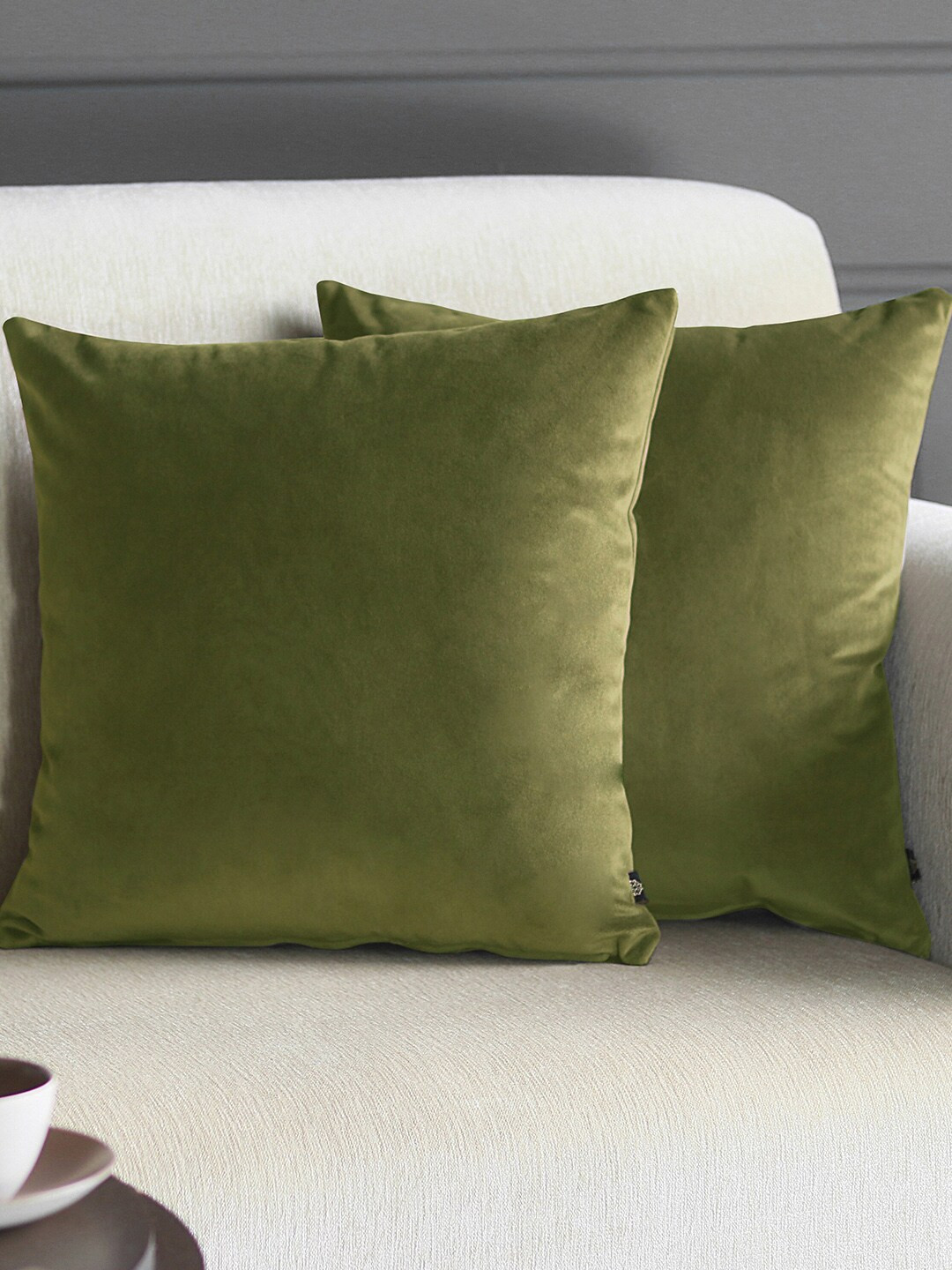 GM Olive Polyester Breathable 2 Piece Square Cushion Covers - 15.7 x 15.7 Inches