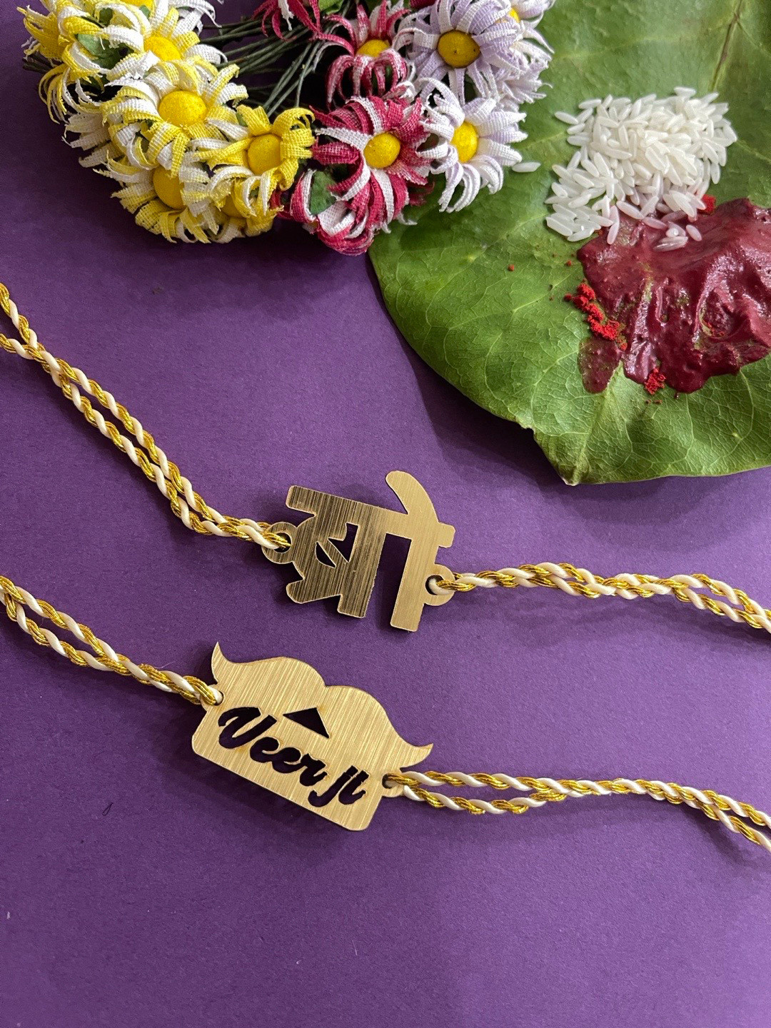 Digital Dress Room Gold Set of 2 Fancy Rakhi Designs with Slogan Moustache Veerji/BRO