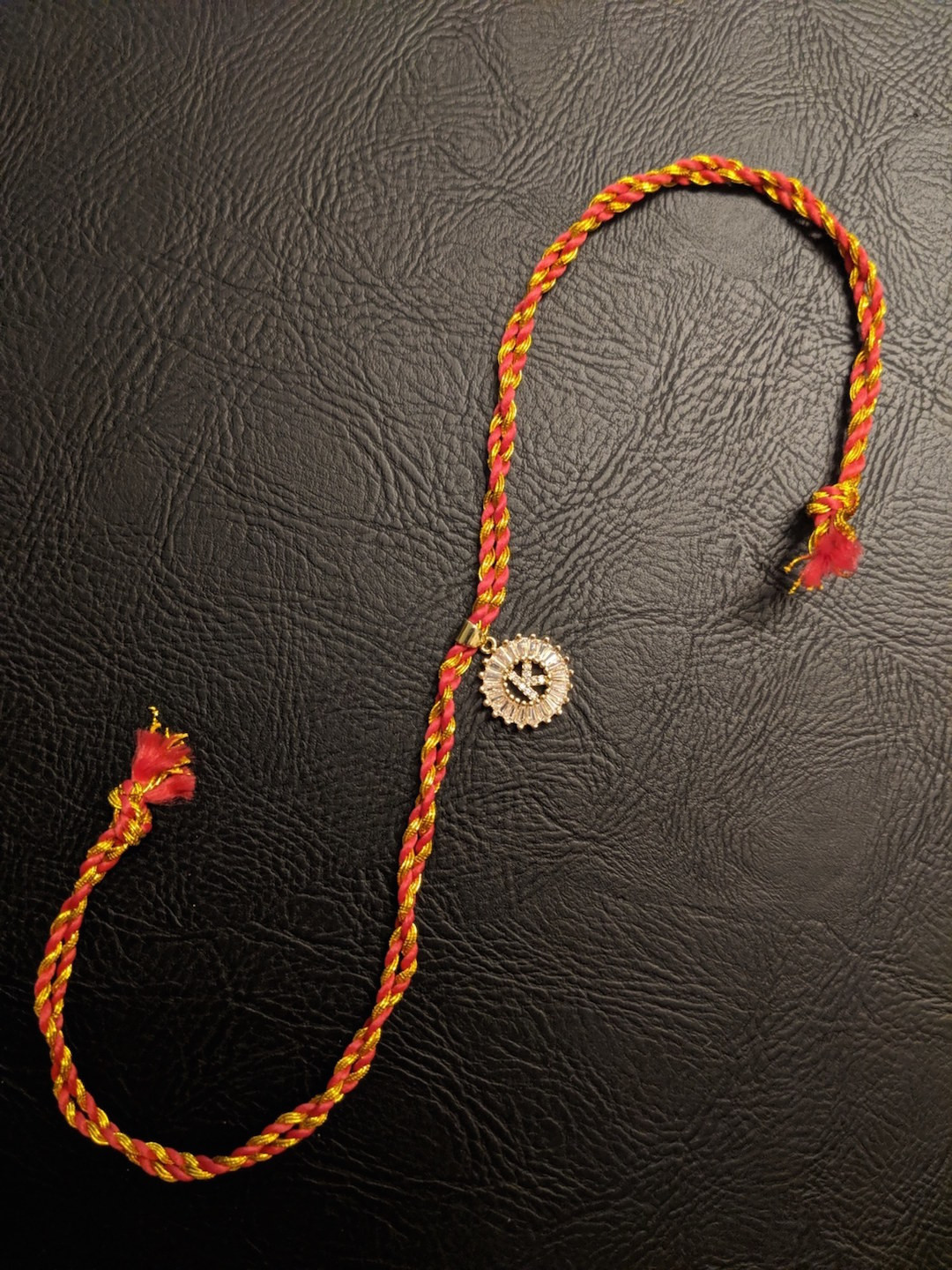 Digital Dress Room Letter K Gold-Plated Customised AD Pendant Mauli Rakhi