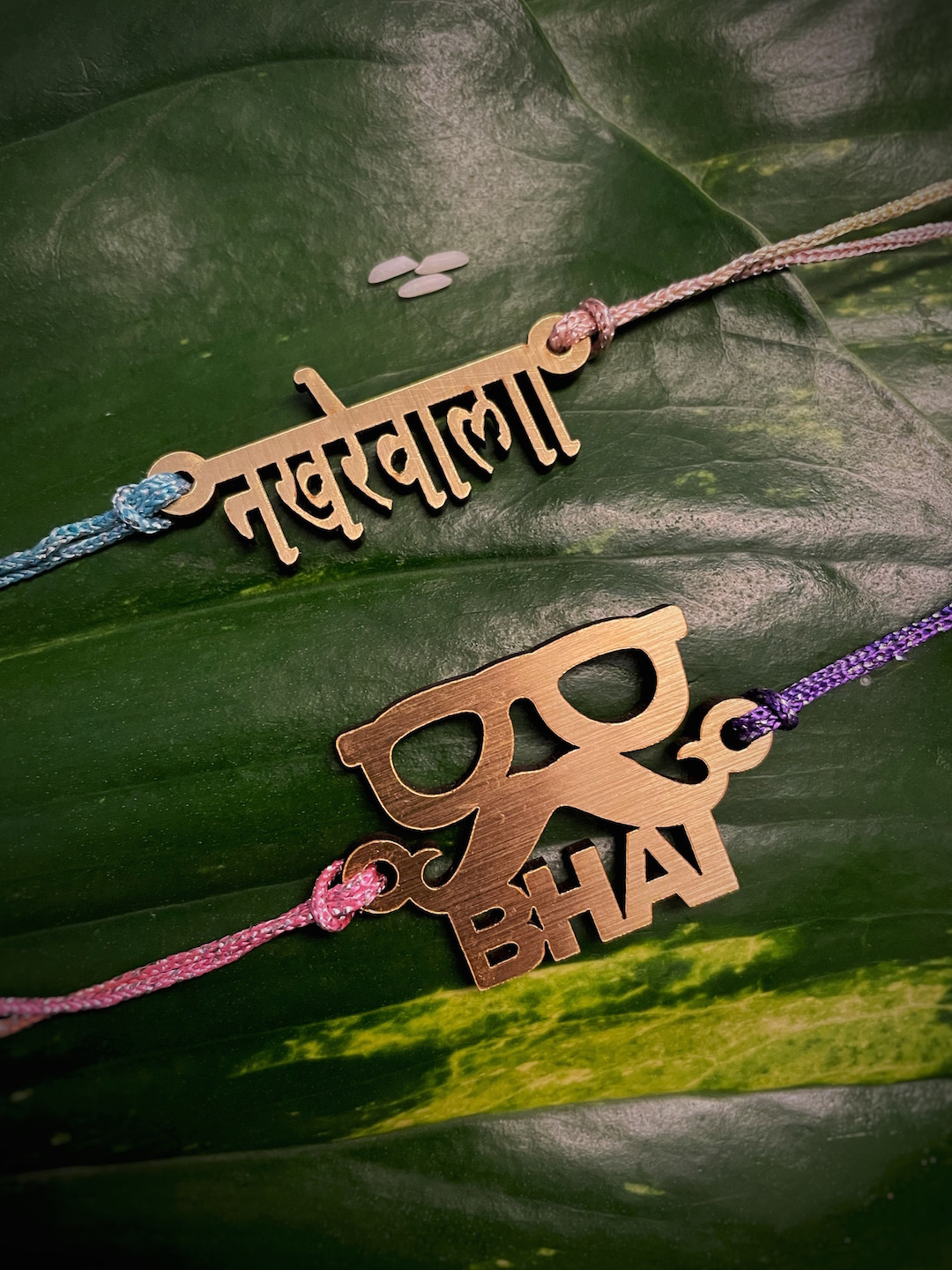 Digital Dress Room Gold-Toned Rakhi with Moustache Bhai/Nakhrewala Slogan