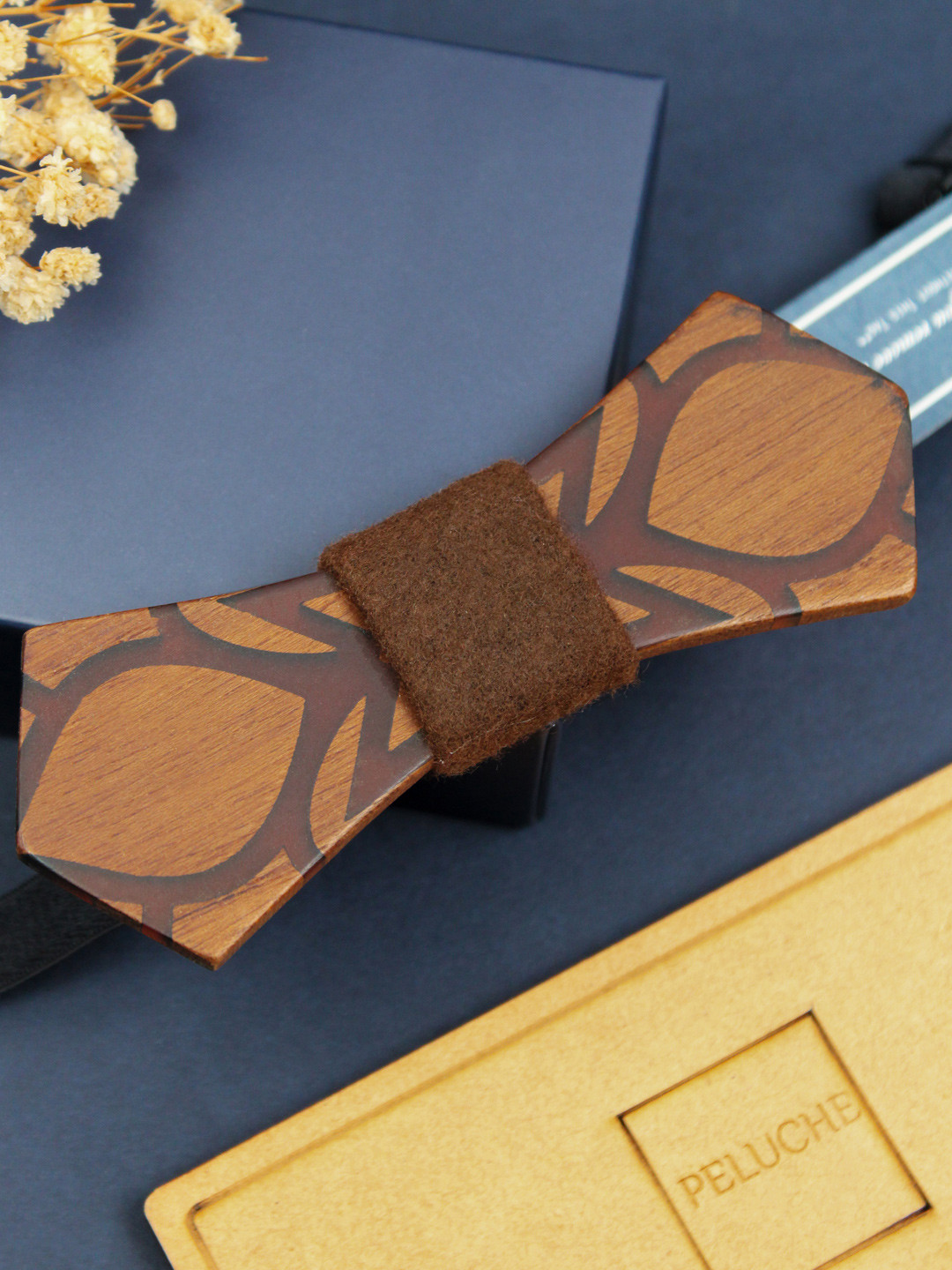 PELUCHE Men Brown Textured Wooden Handcrafted Bow Tie