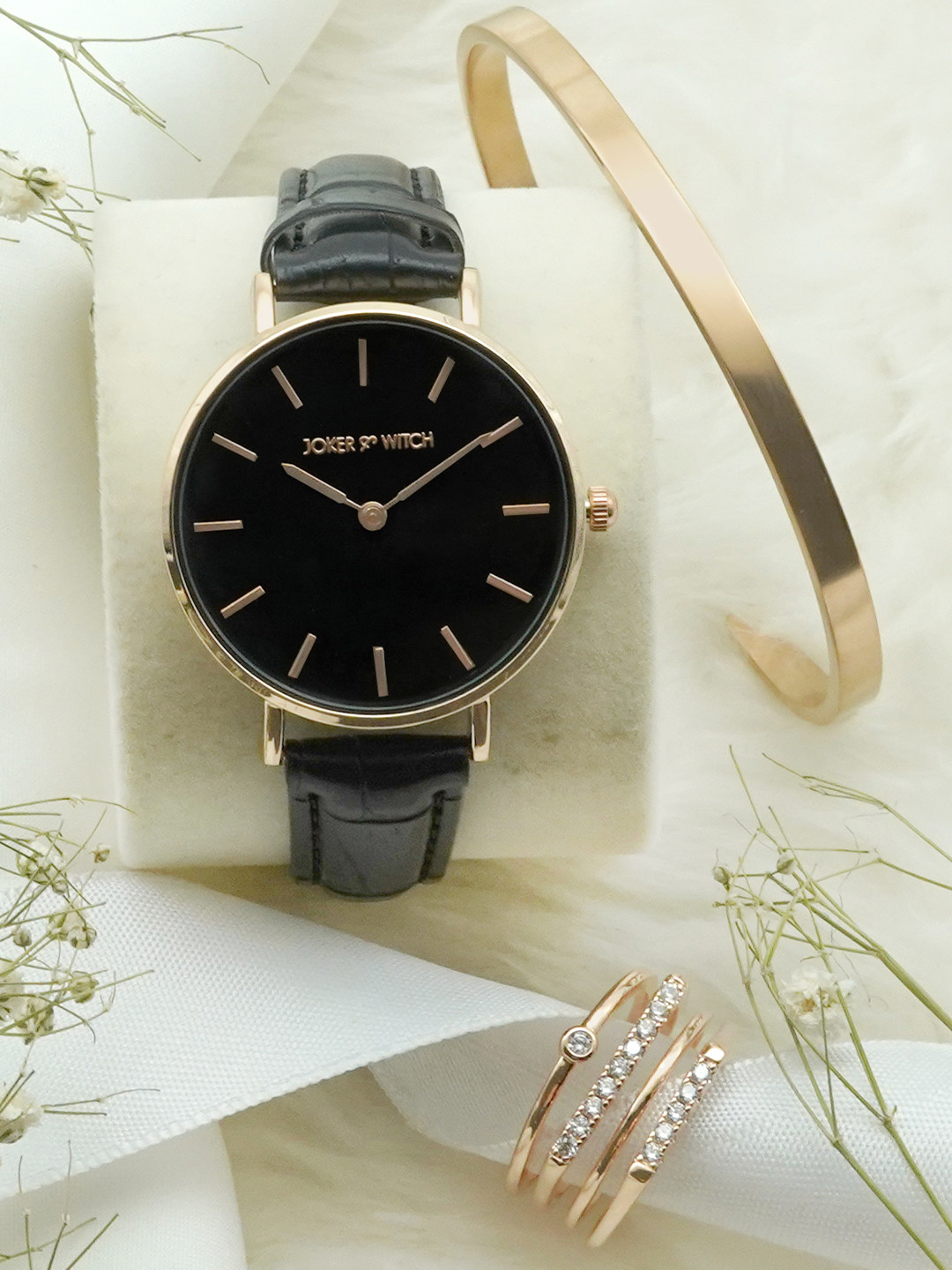 JOKER & WITCH Women Black & Rose Gold-Toned Nox Love Triangle Gift Set JWLT203