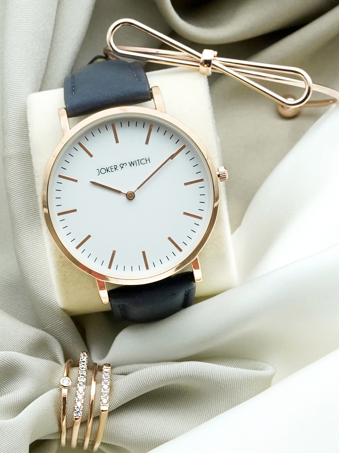 JOKER & WITCH Women White & Rose Gold-Toned Seas The Day Love Triangle Watch Gift Set JWLT194