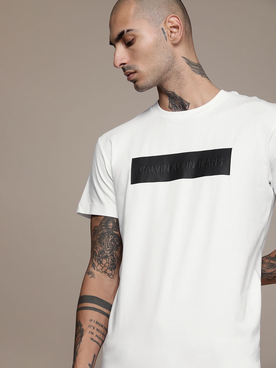 Buy Calvin Klein Jeans Men White Brand Logo Embossed T Shirt