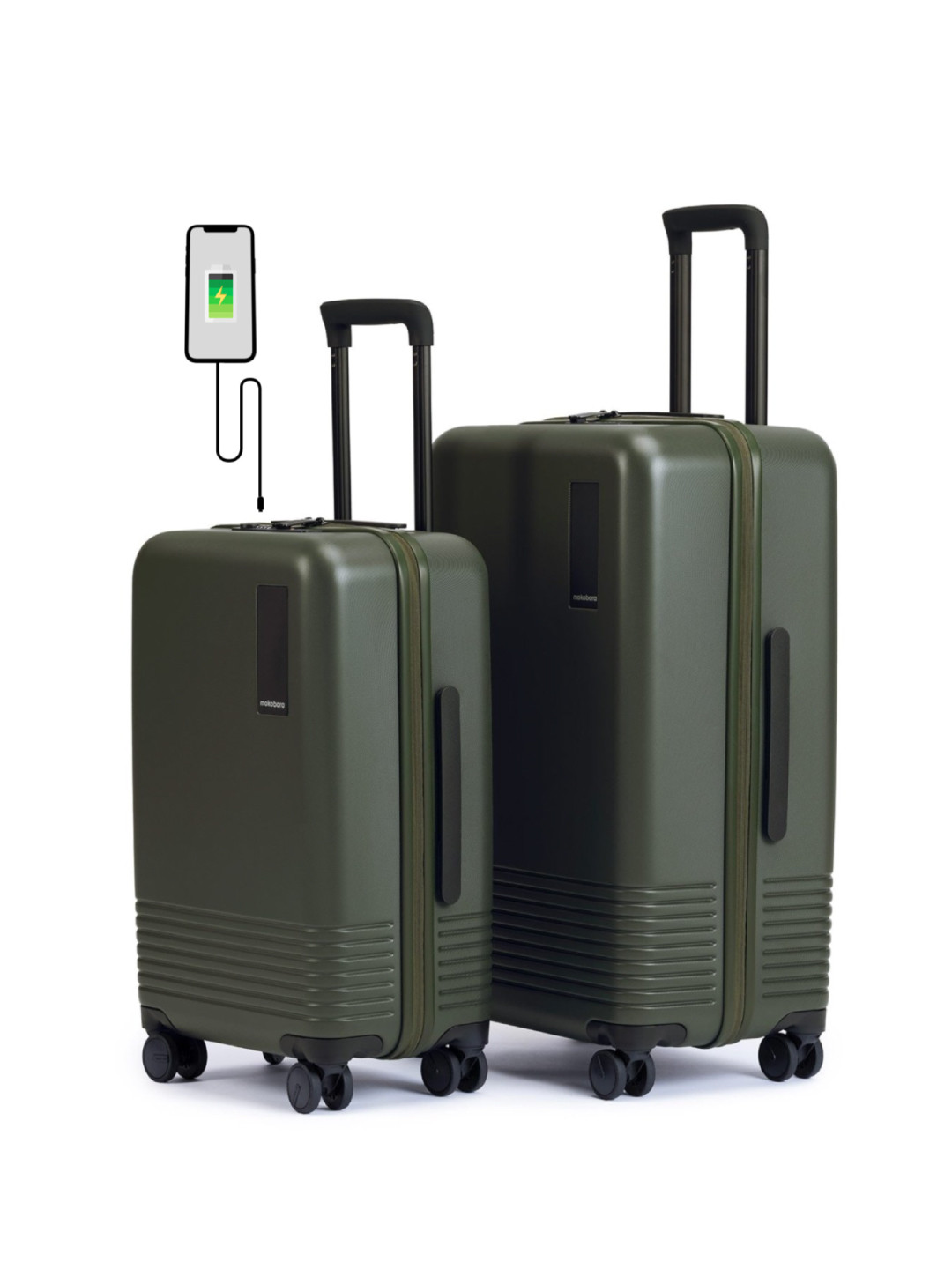 MOKOBARA Set Of 2 Green Textured Hard-Sided Trolley Bag