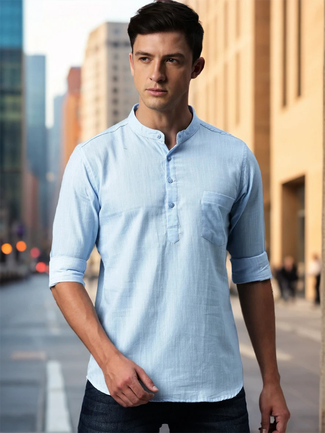 Kryptic Men Blue Cotton Short Kurta