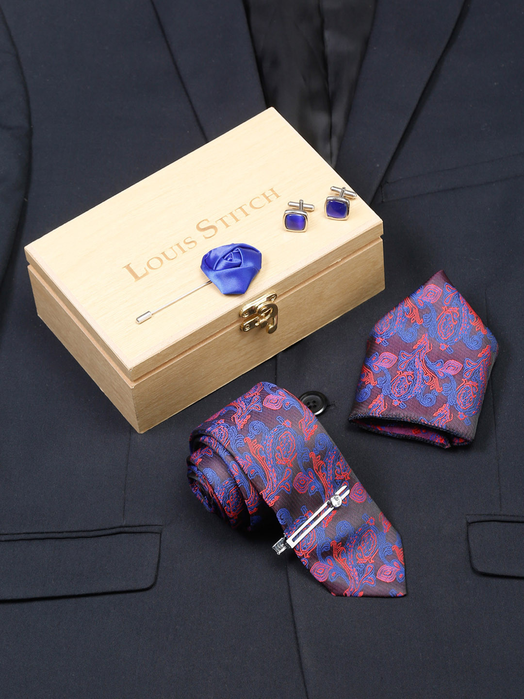 LOUIS STITCH Men Silk Necktie Accessory Gift Set