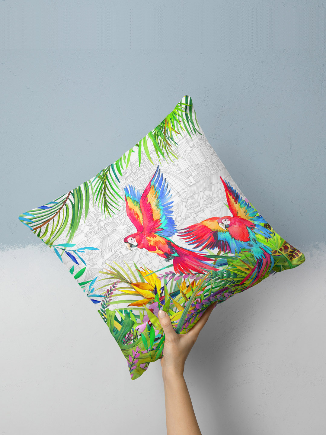 BIANCA White Floral Polyester Anti-Wrinkle Square Cushion Cover -15.7x
