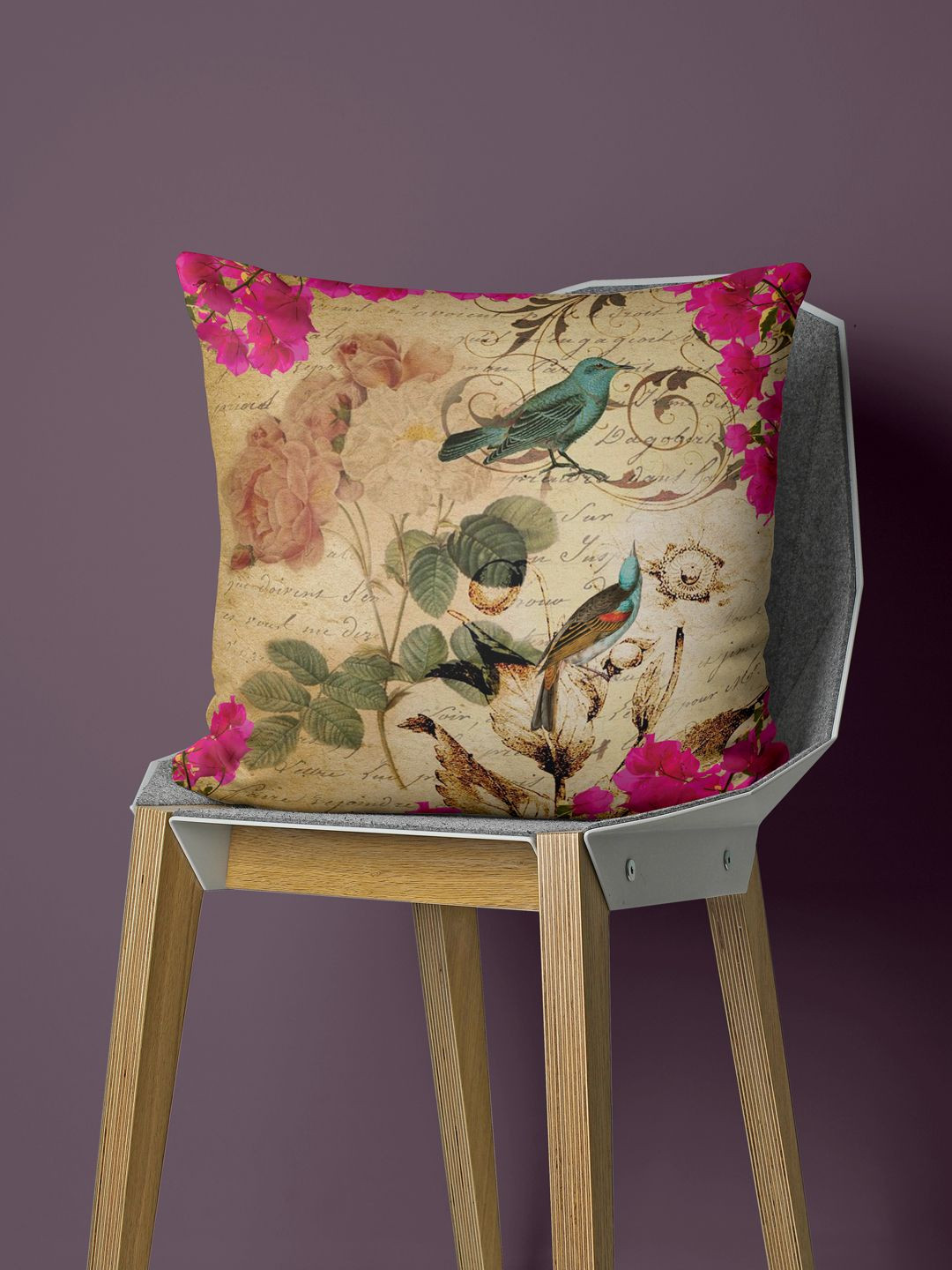 BIANCA Digital Beige Floral Polyester Durable Square Cushion Covers - 15.7 x 15.7 In