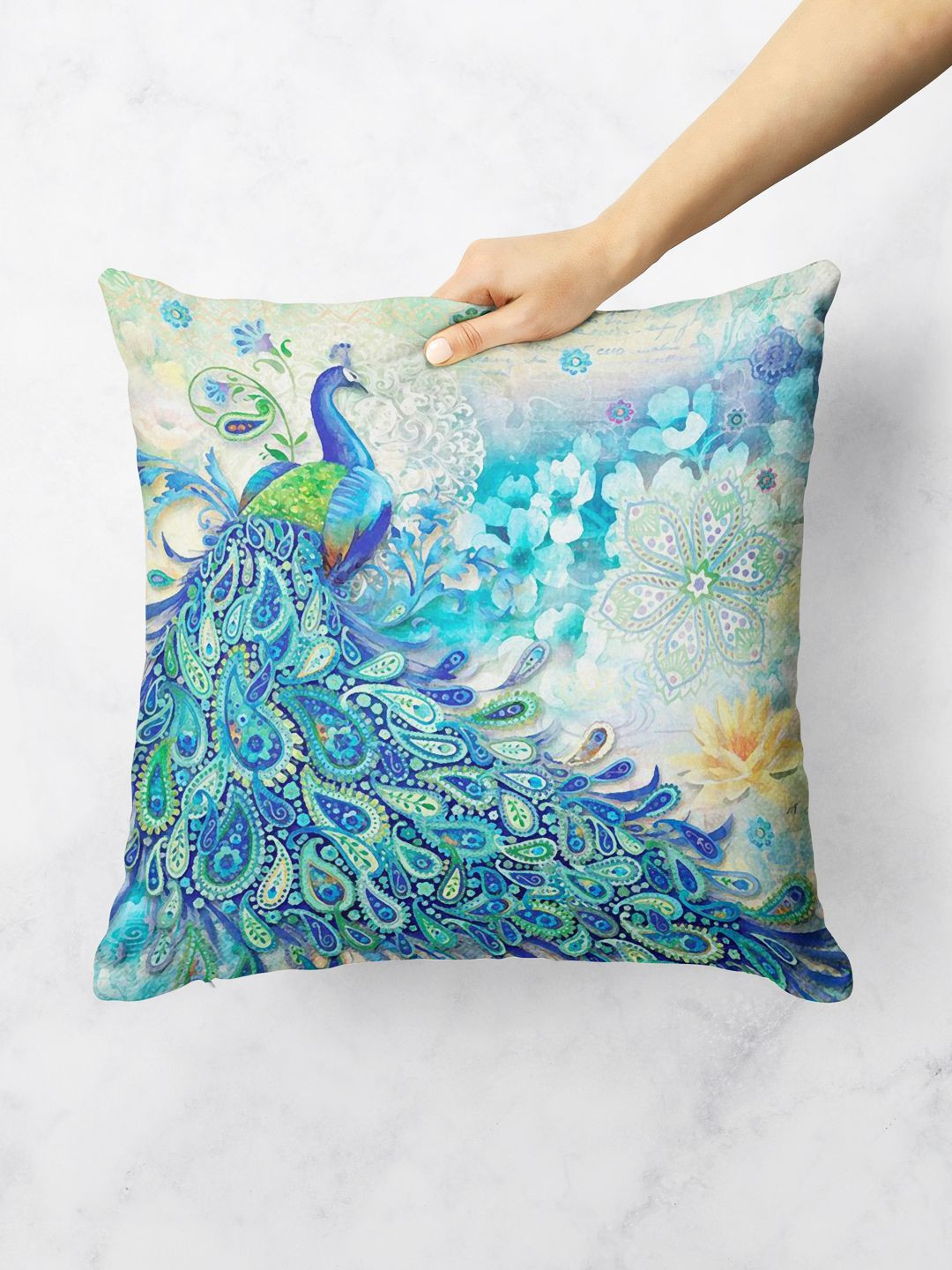 BIANCA Blue & Green Floral Square Cushion Cover