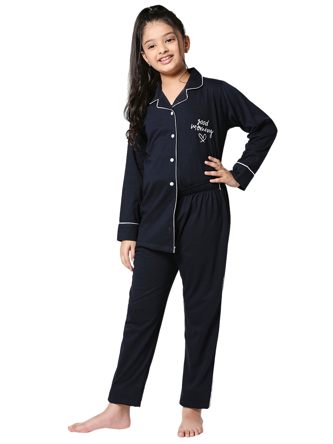 Zeyo Girls Navy Blue Night suit