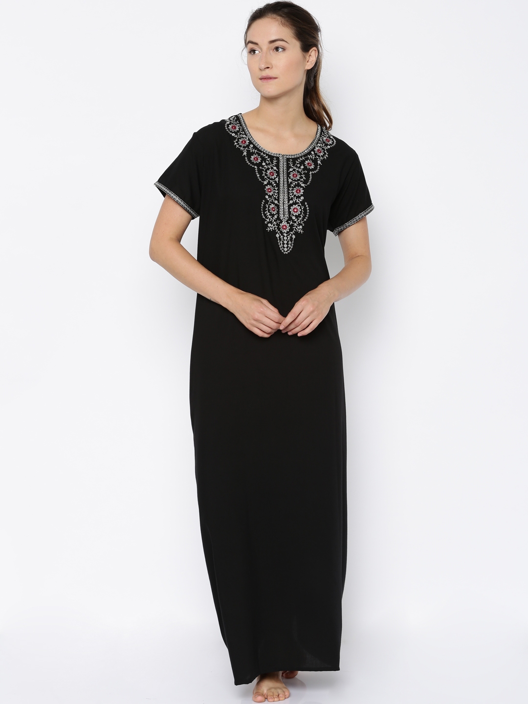 Buy Sand Dune Black Embroidered Maxi Nightdress 4081 ...