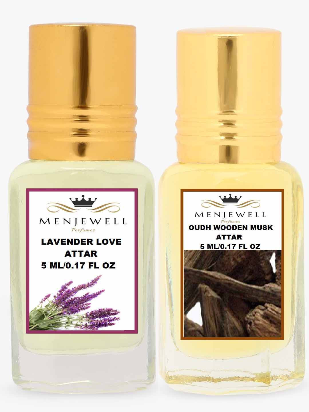 Menjewell Set Of 2 Yellow Lavender Love & Oudh Wooden Musk Attar