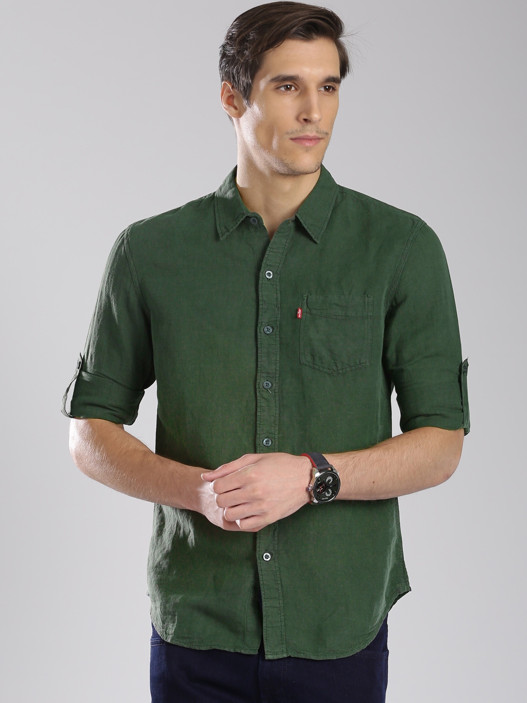 Buy Levis Men Olive Green Slim Fit Solid Casual Shirt - Shirts for Men  1460550 | Myntra